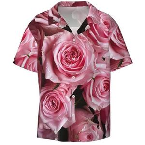 YJxoZH Roze Verse Rozen Print Heren Jurk Shirts Casual Button Down Korte Mouw Zomer Strand Shirt Vakantie Shirts, Zwart, S