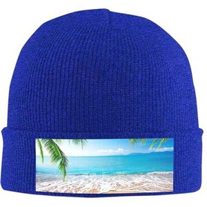 ESASAM Ocean Sea Beach Palm Bladeren Gebreide Muts - Acryl Gebreide Beanie met Geribbelde Textuur - Gezellige Winter Hoofddeksels Gebreide Hoed Warme Cap Geïsoleerde Hoed Outdoor Hoofddeksels Slouchy