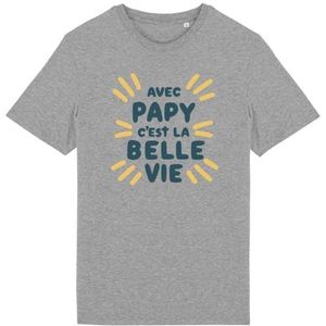 T-shirt met opa C'est la Belle Vie – voor heren – bedrukt in Frankrijk – 100% biologisch katoen – origineel grappig opa cadeau, Grijs, XS