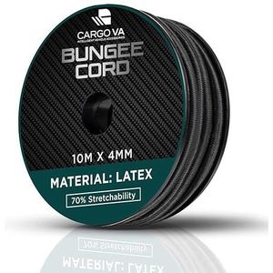 CargoVA Rubber touw 4mm 10m zwart - Expandeertouw 70% rek - Weerbestendig spantouw voor aanhangwagens, luifels, dekzeilen etc.