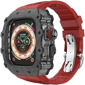 dayeer Koolstofvezel Case Band voor Apple Watch 49MM Ultra2 Ultra, fluorrubber horlogeband met Cover Mod Kit voor Iwatch Series9/8/7/6/5/4/se (Color : Redbs, Size : 49mm for ultra2 ultra)