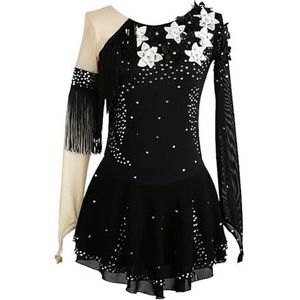 Nnnydjy Ijsschaats Kostuum Met Applicatie Meisjes Kunstschaatsjurk Met Lange Mouwen Ritmische Gymnastiekpak Balletpakjes Van Mesh Voor Dames,zwart,11_13Years
