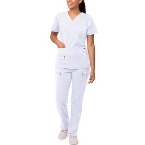 Adar Pro Doorbraak Plus Schrobben Set Voor Dames - Verbeterd V-hals Top & Meerdere zakken Broek - 4400 - Wit - 2X