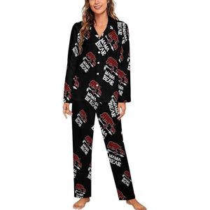 Rode Plaid Buffalo Mama Bear Vrouwen Lange Mouw Button Down Nachtkleding Zachte Nachtkleding Lounge Pyjama Set M