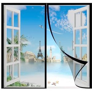 Magnetisch gordijn insectenwerend raam, met klittenband, insectenbescherming, voor kelderramen, woonkamer, terrasramen, vliegenbescherming zonder boren,zwart 250x190cm