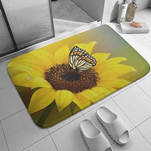 Agriism Laagpolige tapijten, kleine matten, gele zonnebloem vlinder dier flanellen mat, antislip absorberend vuil water duurzame voordeurmat voor buiten 71 x 61 cm