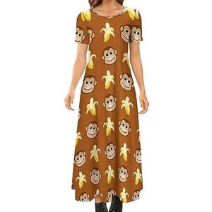 Monkeys Love Banana dames zomer casual korte mouwen maxi-jurk ronde hals bedrukte lange jurken 2XL