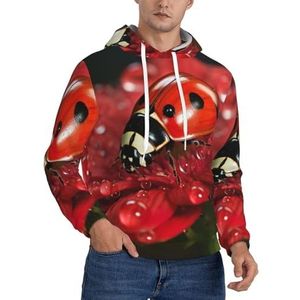 Jkkghll Lieveheersbeestje Bloemenprint Mannen Hooded Warme Lichtgewicht Trui Voor Winter Herfst En Lente Casual Wear, Zwart, XS