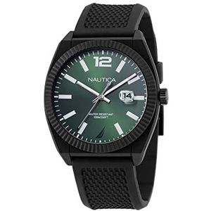 Nautica Heren NAPPBS305 Pacific Beach zwart tarwe PU Fiber Strap horloge, Zwart/Groen/Zwart, Modern