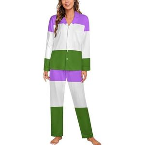 Genderqueer Pride Flag LGBT pyjama met lange mouwen voor vrouwen, klassieke nachtkleding, nachtkleding, zachte pyjamasets
