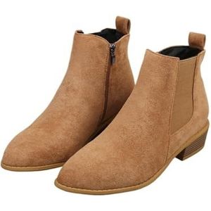 Cowboy Booties For Women Cowgirl Ankel Boots Suede Chunky Block Heel Pointed Toe Western Women's Boots (Color : Khaki, Size : 39 EU)