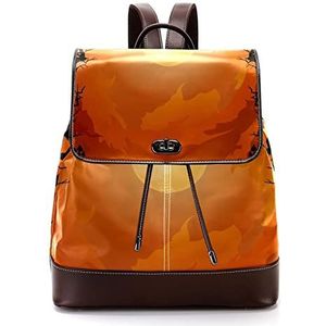 Gepersonaliseerde casual dagrugzak tas voor tiener donker bos met oranje zon schooltassen boekentassen, Meerkleurig, 27x12.3x32cm, Rugzak Rugzakken