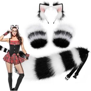 Kat vossen Wolf oren Cosplay,Kostuumaccessoireset - Wolf-kostuumaccessoires met gesimuleerde staart voor Halloween Bexdug
