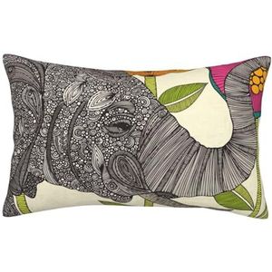 LAMAME Decoratief kussensloop met olifant print, corduroy kussensloop, herbruikbaar, wasbaar
