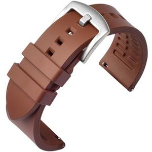 LUGEMA Quick Release Horloge Band 18mm 19mm 20mm 21mm 22mm 24mm Siliconen Rubber Band Horlogeband Bruin Oranje Zwart Waterdicht (Color : Brown-Silver, Size : 24mm)