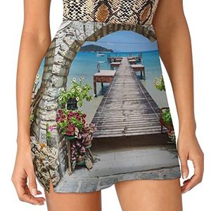Italië Seaview Stone Arch Vrouwen Skorts Hoge Taille Tennis Rok Gelaagde Korte Mini Rok Culottes Skorts Met Zakken 3XL