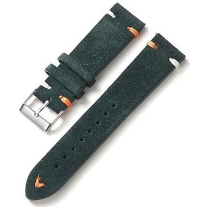 INEOUT Nieuwe Suède Horlogeband 20mm 22mm Vintage Horlogeband Vervanging Horlogeband Qiuck Release Polsband Accessoires (Color : Dark green, Size : 22mm silver buckle)