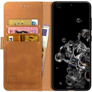 Rosso Element Book Case Wallet Hoesje Geschikt voor voor Samsung Galaxy S20 Ultra | Portemonnee | 3 Pasjes | Magneetsluiting | Stand Functie | Licht Bruin