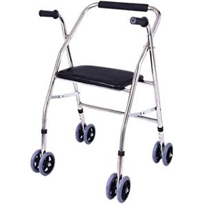 Roestvrij Staal Opvouwbare Rollator Walker Met Gewatteerde Zitting Voor Senioren Hoogte Aanpassing Hemiplegie Revalidatie Staand Frame