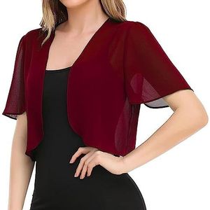 Bolero - Bordeauxrood - Korte Cardigan - Dames - Chiffon - Geborduurd Jasje