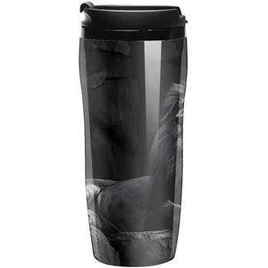 Zwart-wit Leeuw Koffiemok met Deksel Dubbele Muur Water Fles Reizen Tumbler Thee Cup voor Warm/Ijs Dranken 350ml