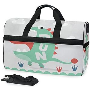 Sport Zwemmen Gymtas met Schoenen Groen Dinosaurus Wolken Compartiment Weekender Duffel Reistassen Handtas voor Vrouwen Meisjes Mannen