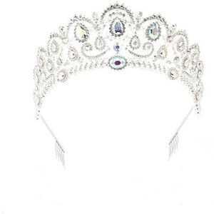 Kroon haarband zendspoel, prinses kroon hoofdband for vrouwen, meisjes, bruiden, bruiloft, prom, verjaardagsfeestje (Color : Silver)