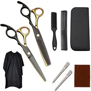Haarknipschaar, 6 inch professionele kappersschaar haarknipset dubbelzijdige kamkit kappersschaar zwart/goud salon schaar kit (kleur: B)