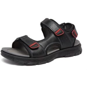 Classics Wandelsandalen voor heren, echt leer, modieus, open teen, holle, backpacking, strandschoenen, Zwart, 43 EU