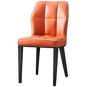 GEIRONV 1 stuks moderne eetkamerstoelen, zacht PU Lederen kussen stoel carbon stalen poten bureaustoel keuken woonkamer zijstoelen Eetstoelen (Color : Orange)