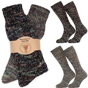 MOUNTREX Alpaca sokken, wollen sokken voor dames en heren, warme wintersokken, gebreide sokken, 2 paar, donkerblauw/grijs, 42/45 EU
