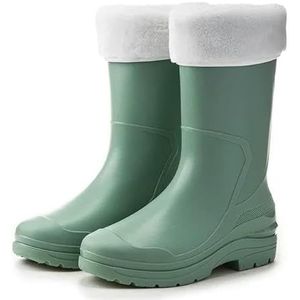 YJHLY Dames Regenlaarzen Dames Regenlaarzen Mid-Hoge Sok Lengte Veelzijdige Waterdichte Outdoor Schoenen-38-Groen [Katoen Toegevoegd]