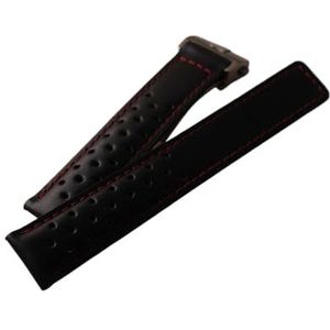 19mm / 20mm / 22mm lederen gladde horlogeband compatibel met tag Heuer man horlogeband Duurzaam vervangende zwarte rode lijn vouwgesp (Color : Black with red line, Size : 18mm)