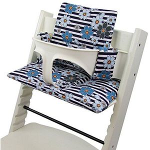 Bambiniwelt Reservehoes, zitkussen, kussenset, stoelverkleiner, compatibel met STOKKE Tripp Trapp voor kinderstoel, design (strepen blauwe bloemen)