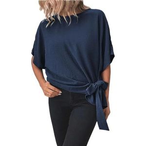 Tdvcpmkk Dames losse Dolman mouw T-shirt ronde hals stropdas zomer T-shirt, Donkerblauw, XL