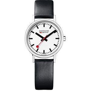 Mondaine Officieel Zwitsers station horloge Classic dames/herenhorloge, kwartshorloge met zwarte lederen band en rode voering