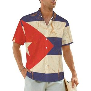 Cuba vlag op verfrommeld papier herenoverhemden korte mouw strandshirt Hawaiiaans shirt casual zomer T-shirt S