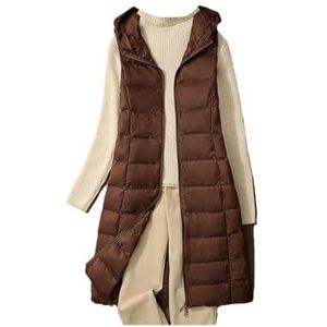 Hgvcfcv Dames donsvest lichtgewicht dunne jas met capuchon vrouwen winter veer warm basic casual vest, Bruin, 3XL