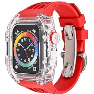 INSTR Transparante behuizing + band voor Apple Watch-serie 9 8 7 45MM horlogeband Volledige dekking Armband Modificatie Kit voor iWatch-serie 6 5 4 44mm(Color:Red,Size:45mm)