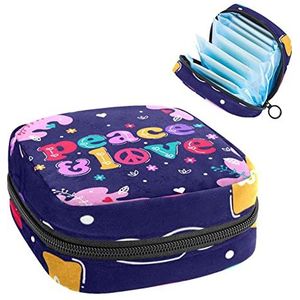 Vrede en liefde,Periode Pouch Draagbaar,Tampon Opbergtas,Tampon Houder voor Portemonnee Vrouwelijke Product Organizer, Meerkleurig, 4.7x6.6x6.6 in/12x17x17 cm