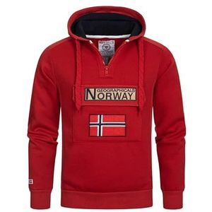 Geographical Norway Gymclass Heren - Hoodie voor Mannen Kangaroo Pocket Zip UK - Sweatshirt Logo Pullover Hoody Warm Lange Mouw - Truien Heren Lente Zomer Herfst Winter, Rood, 3XL
