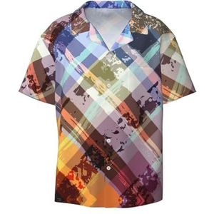 TyEdee Gekleurde Twill Roosterprint Heren Korte Mouw Overhemden met Zak Casual Button Down Shirts Business Shirt, Zwart, XL