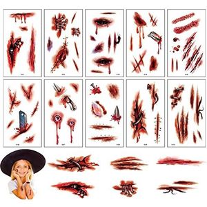 10 Pcs Halloween gezicht stickers - 10 vellen horror steek litteken korst nep wond zombie gezicht make-up stickers - Halloween Cosplay Waterdichte Stickers Make-up Rekwisieten Xiebro