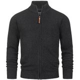 INDICODE JEANS - Lut - Gebreid Vest - Antraciet - Katoen, Opstaande Kraag, Lange Mouw