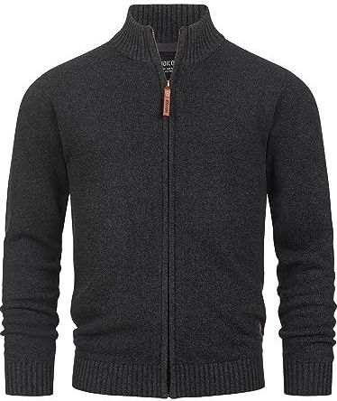 INDICODE JEANS - Lut - Gebreid Vest - Antraciet - Katoen, Opstaande Kraag, Lange Mouw