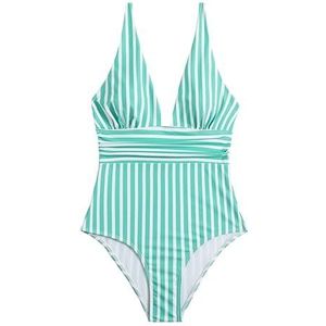 kekafu Sexy damesbadpak met V-hals met hoge taille zonder rug met hoge taille strandmode, Groen S, S