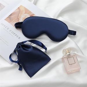 Oogmasker voor slapen geïmiteerde zijden slaap oogmasker reizen slapen oogschaduw oogbedekking dutje ooglap blinddoek patch rest snurken met draagtas tas (donkerblauw)