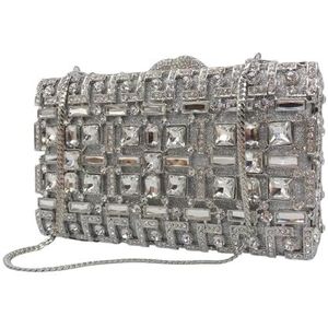 Zilveren Kristallen Clutch Strass Tas Mode Dames Party Purse Messenger Cocktail Handtassen Edelsteen Koppelingen Handtas Schouder Clutches (Color : A, Size : 18.5cmX10cmX7cm)