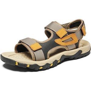 Grote maat heren open teen sandalen, holle echt lederen wandelsandalen, mode backpacken strandschoenen, Goud, 45 EU