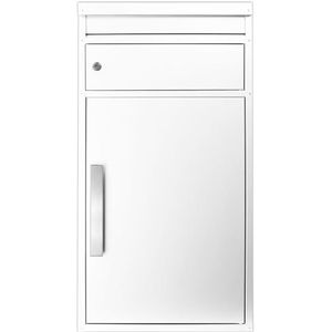 Pakketbrievenbus, groot, wit, staande brievenbus voor buiten, SafePost 65 m, pakketbox met brievenbus, massief, pakketbox, XXL, weerbestendig, roestvrij, vrijstaand, pakketvak, ruim RAL 9010